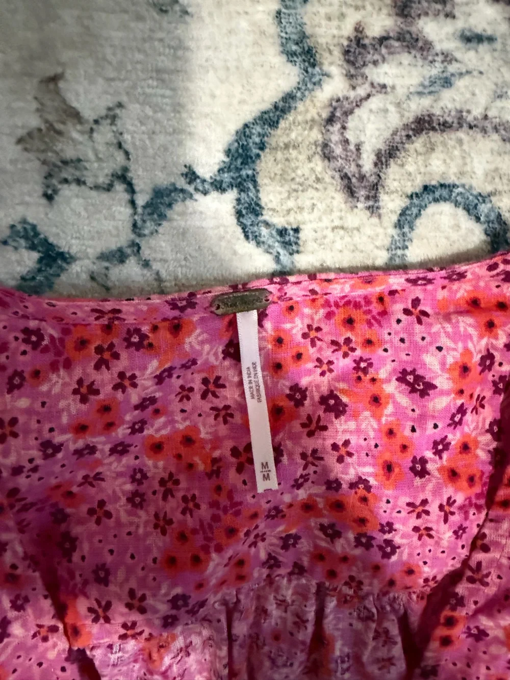 Free People Hot Pink Floral Button-Front Puff Sleeve Blouse